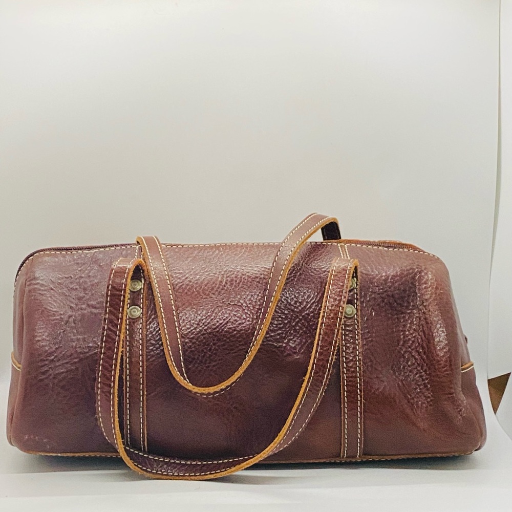 Sundance Leather Barrel Double Zip Shoulder Bag
